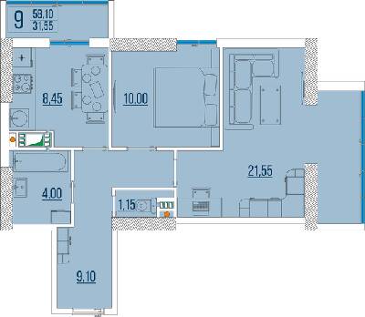 2-кімнатна 58.1 м² в ЖК Бульвар Акацій від 23 700 грн/м², Одеса