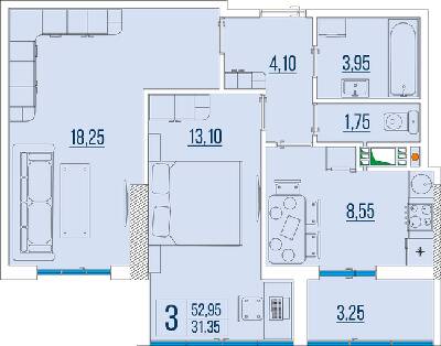 2-кімнатна 52.95 м² в ЖК Бульвар Акацій від 23 700 грн/м², Одеса