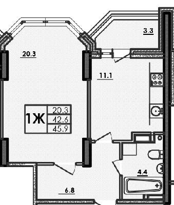 1-кімнатна 45.9 м² в ЖК Хвиля від 22 150 грн/м², Одеса