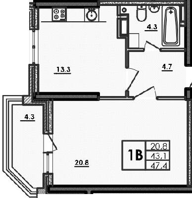1-кімнатна 47.4 м² в ЖК Хвиля від 22 150 грн/м², Одеса