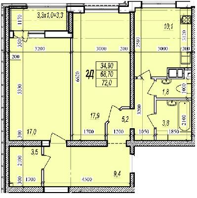 2-кімнатна 72 м² в ЖК Прохоровський квартал від 19 250 грн/м², Одеса