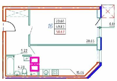 1-кімнатна 50.67 м² в ЖК Удобный від 24 850 грн/м², Одеса