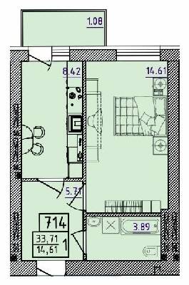 1-кімнатна 33.71 м² в ЖК Парк Морський від 16 500 грн/м², м. Южне