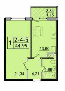 1-кімнатна 44.99 м² в ЖК П'ятдесят дев'ята Перлина від 22 350 грн/м², с. Крижанівка
