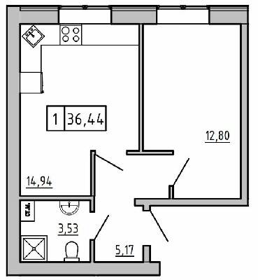 1-кімнатна 36.44 м² в ЖК KEKS від 15 700 грн/м², смт Авангард