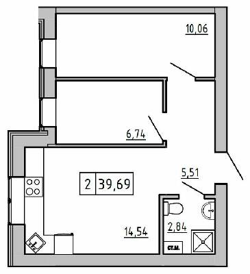 2-кімнатна 39.69 м² в ЖК KEKS від 15 650 грн/м², смт Авангард