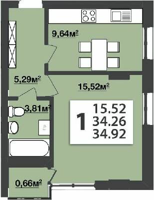 1-кімнатна 34.92 м² в ЖК М'ята Авеню від 19 800 грн/м², м. Винники