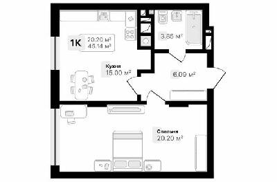 1-комнатная 45.14 м² в ЖК AUROOM SUNRISE от 20 600 грн/м², Львов