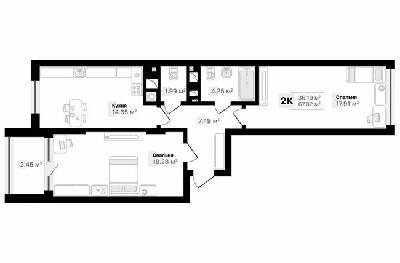 2-комнатная 67.02 м² в ЖК AUROOM SUNRISE от 19 850 грн/м², Львов