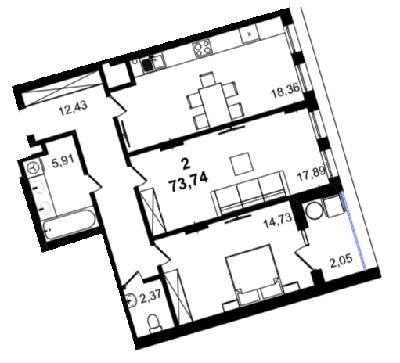 2-кімнатна 73.74 м² в ЖК BARCELONA від 29 650 грн/м², Львів