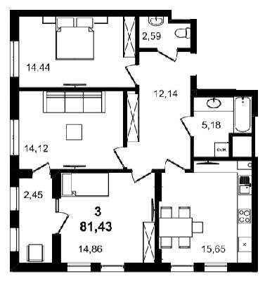 3-кімнатна 81.43 м² в ЖК BARCELONA від 25 600 грн/м², Львів