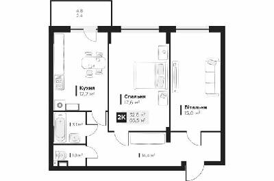 2-комнатная 66.5 м² в ЖК Obriy 2 от 26 300 грн/м², Львов