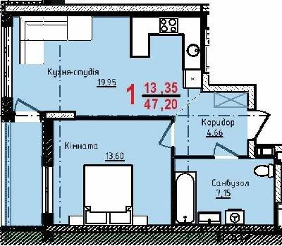 1-кімнатна 47.02 м² в ЖК Континент від 24 250 грн/м², с. Сокільники