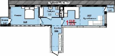1-кімнатна 51.79 м² в ЖК Континент від 25 500 грн/м², с. Сокільники