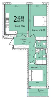 2-кімнатна 63.93 м² в ЖК Континент від 24 500 грн/м², с. Сокільники