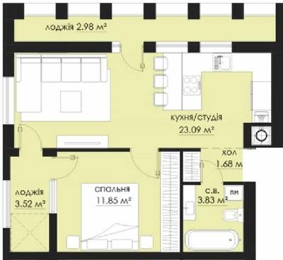 1-комнатная 46.95 м² в ЖК на Стрыйской от 24 050 грн/м², Львов