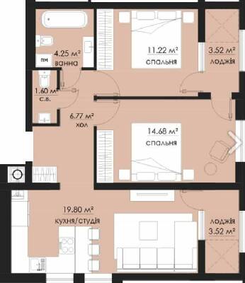 2-комнатная 65.36 м² в ЖК на Стрыйской от 24 550 грн/м², Львов
