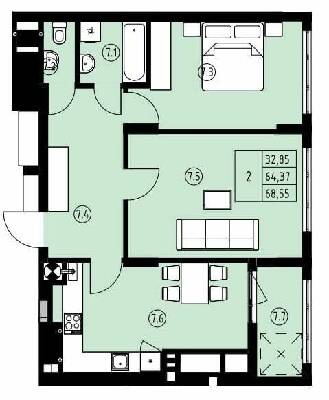 2-комнатная 68.55 м² в ЖК ул. Навроцкого, 31 от 18 950 грн/м², Львов