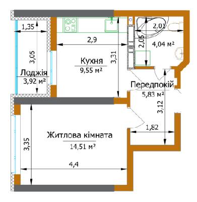 1-кімнатна 38.89 м² в ЖК Eco Dream від 38 200 грн/м², Київ