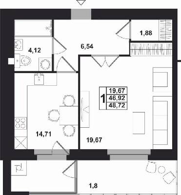 1-комнатная 48.72 м² в ЖК Марлон от застройщика, Львов