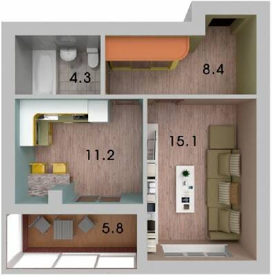 1-комнатная 44.8 м² в ЖК на Кедровского от 17 750 грн/м², Херсон