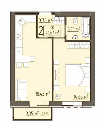 1-кімнатна 41.57 м² в ЖК Бузковий від 16 750 грн/м², м. Винники