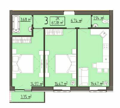 2-кімнатна 61.28 м² в ЖК Бузковий від 17 900 грн/м², м. Винники
