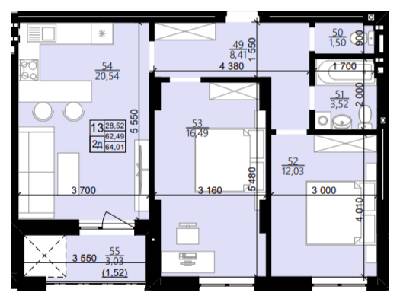 2-комнатная 64.01 м² в ЖК Свитанок от 26 550 грн/м², Львов