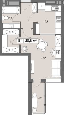 1-комнатная 38.8 м² в ЖК Lagom от 28 750 грн/м², Днепр