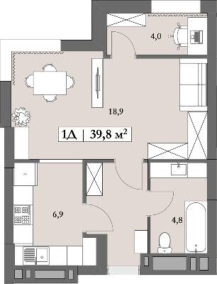 1-комнатная 39.8 м² в ЖК Lagom от 28 750 грн/м², Днепр