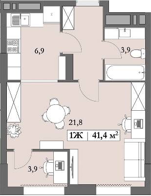 1-комнатная 41.4 м² в ЖК Lagom от 28 750 грн/м², Днепр