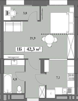 1-комнатная 42.3 м² в ЖК Lagom от 28 750 грн/м², Днепр