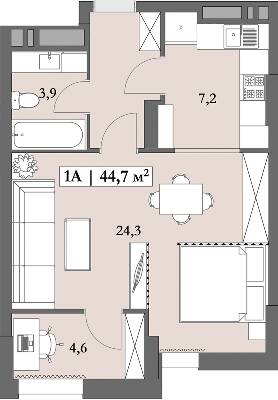 1-комнатная 44.7 м² в ЖК Lagom от 28 750 грн/м², Днепр