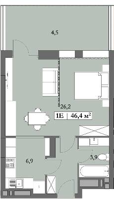 1-комнатная 46.4 м² в ЖК Lagom от 28 750 грн/м², Днепр
