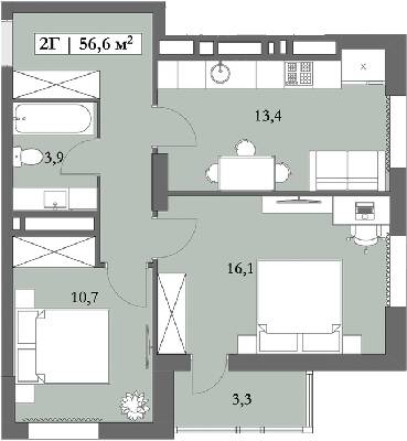 2-комнатная 56.6 м² в ЖК Lagom от 28 750 грн/м², Днепр