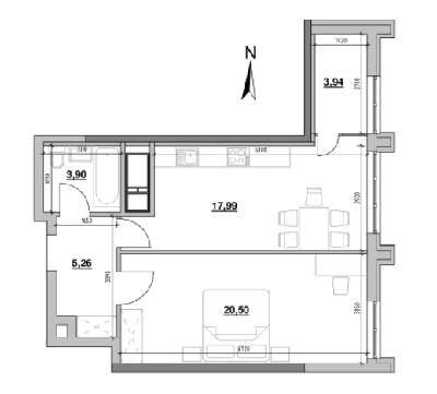 1-кімнатна 51.59 м² в ЖК Nordica Residence від 66 815 грн/м², Київ