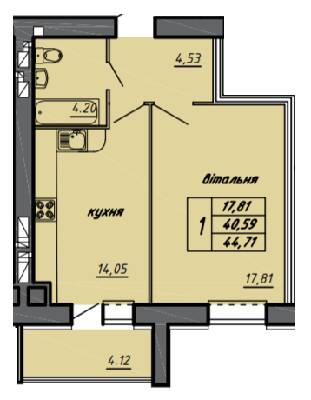 1-кімнатна 44.71 м² в ЖК на вул. Чернівецька, 71 від 14 300 грн/м², Тернопіль