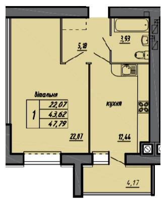 1-кімнатна 47.79 м² в ЖК на вул. Чернівецька, 71 від 14 300 грн/м², Тернопіль