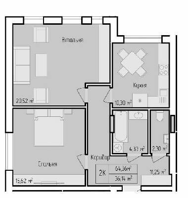 2-кімнатна 64.36 м² в ЖК Над Озером від 30 800 грн/м², Тернопіль
