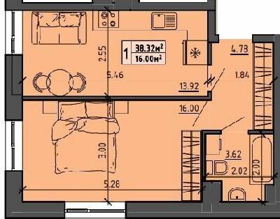 1-кімнатна 38.32 м² в ЖК на вул. Винниченко, 8а від 16 500 грн/м², Тернопіль