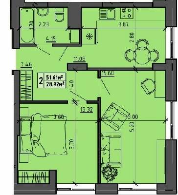 2-кімнатна 51.61 м² в ЖК на вул. Винниченко, 8а від 16 300 грн/м², Тернопіль