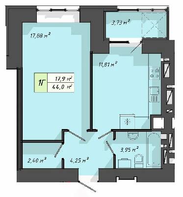 1-кімнатна 44 м² в ЖК Львівський від 20 000 грн/м², Тернопіль