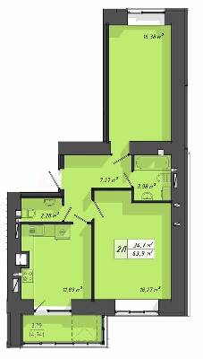 2-кімнатна 63.9 м² в ЖК Львівський від 18 000 грн/м², Тернопіль