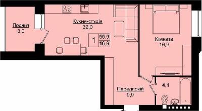 1-комнатная 55.9 м² в ЖК Уютный дом от 15 500 грн/м², Тернополь