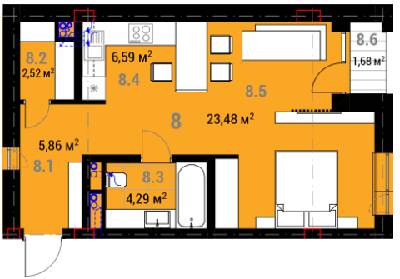 1-кімнатна 43.58 м² в ЖК R23 від 22 700 грн/м², Ужгород