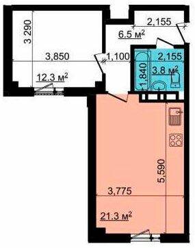 1-кімнатна 43.9 м² в ЖК Криптон від 22 000 грн/м², Харків