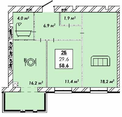 2-комнатная 58.6 м² в ЖК Родной дом от 16 500 грн/м², Черкассы