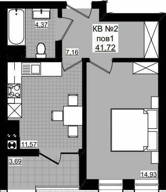 1-комнатная 41.72 м² в ЖК Фордевинд от 22 650 грн/м², Черновцы