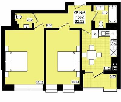 2-комнатная 62.32 м² в ЖК Фордевинд от 24 050 грн/м², Черновцы