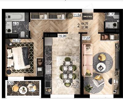 2-комнатная 64.7 м² в ЖК Парковый квартал «Город цветов» от 34 100 грн/м², Киев